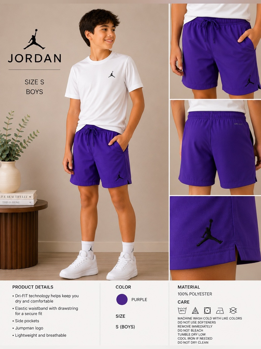 Jordan Dri-FIT Purple Athletic Shorts Boys Size S
Athleisure sports